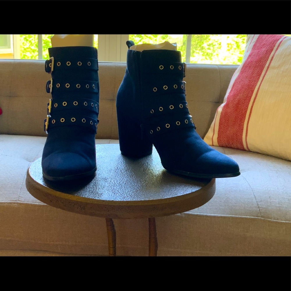 Navy Buckled Ankle Boots